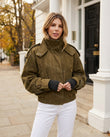 Olive Green Ribbed Jacket, full-length hero view, by Floravincie