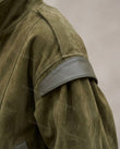 Olive Green Ribbed Jacket, close-up of dark grey accents, ribbed cuffs and ribbed hem, by Floravincie