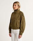 Olive Green Ribbed Jacket, side and back studio view, by Floravincie