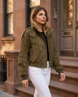 Olive Green Ribbed Jacket, alternate use-case lifestyle view, by Floravincie