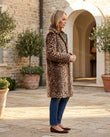 Brown Leopard Print Faux-Fur Coat, three-quarter brand lifestyle view, by Floravincie