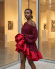 Burgundy Mini Off-Shoulder Ruffled Dress, alternate use-case lifestyle view, by Floravincie