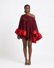 Burgundy Mini Off-Shoulder Ruffled Dress, front studio view, by Floravincie