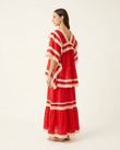 Red Striped Maxi Tiered Dress, back studio view, by Floravincie