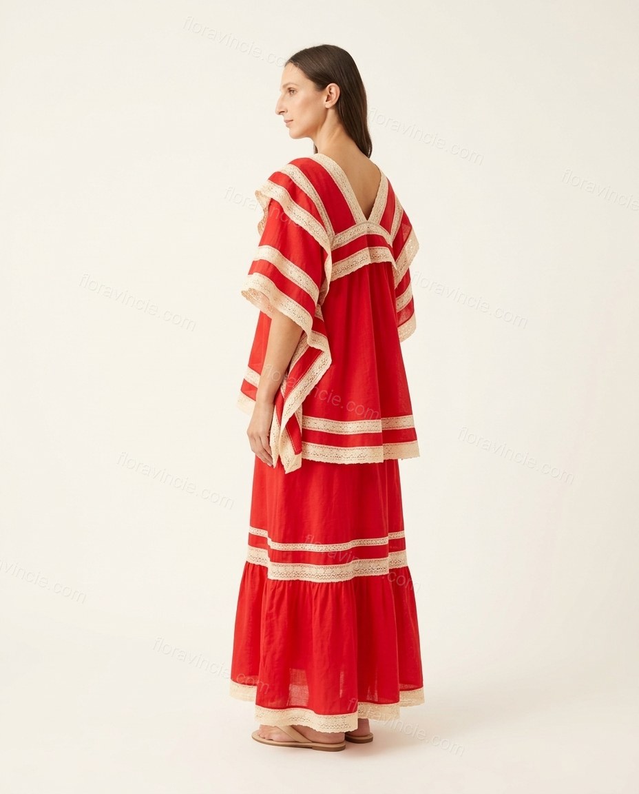 Red Striped Maxi Tiered Dress, back studio view, by Floravincie
