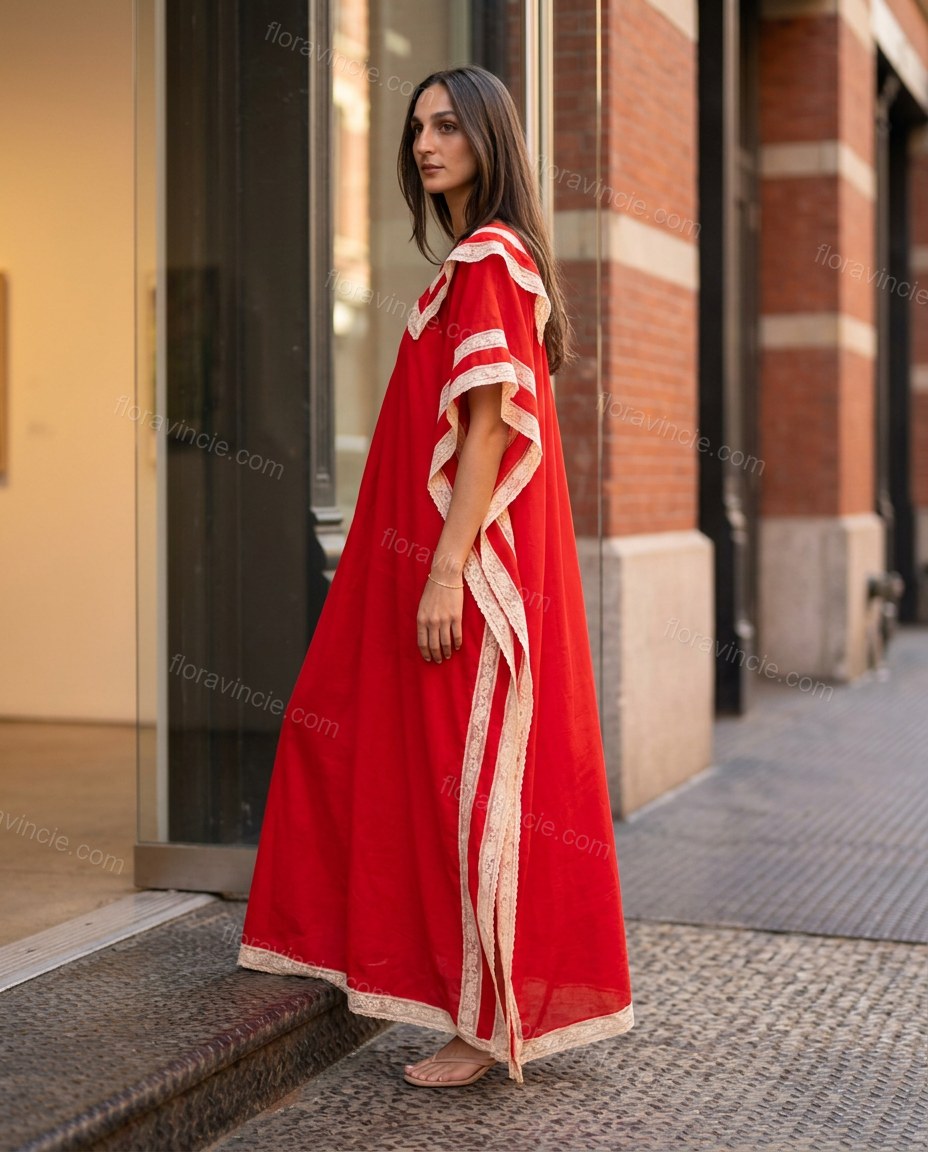 Red Striped Maxi Tiered Dress, alternate use-case lifestyle view, by Floravincie