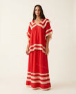 Red Striped Maxi Tiered Dress, front studio view, by Floravincie