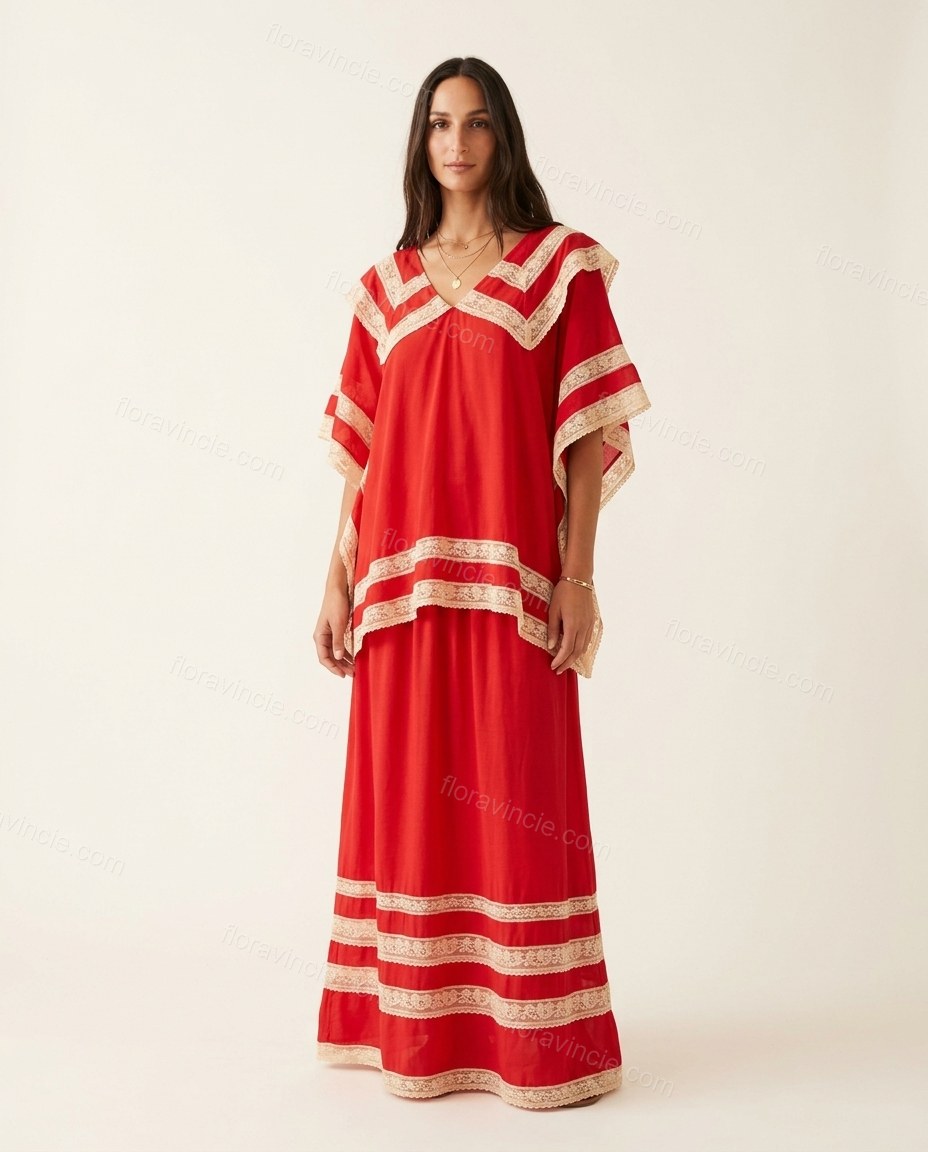 Red Striped Maxi Tiered Dress, front studio view, by Floravincie