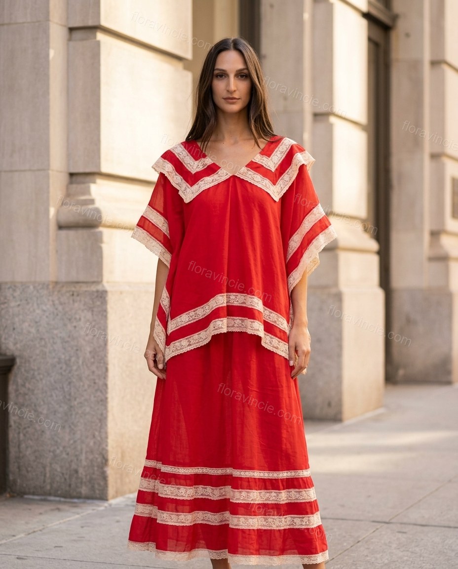 Red Striped Maxi Tiered Dress, full-length hero view, by Floravincie