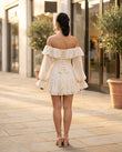 Off-white Mini Off-Shoulder Ruffled Dress, alternate use-case lifestyle view, by Floravincie