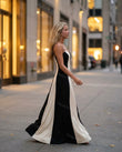 Cream Color-Block Maxi Dress, movement and fit lifestyle view, by Floravincie