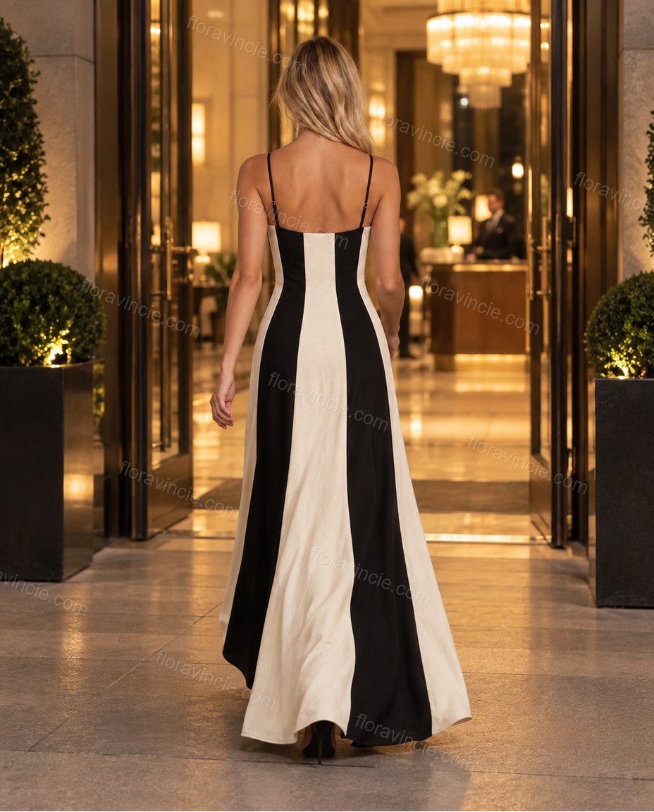 Cream Color-Block Maxi Dress, alternate use-case lifestyle view, by Floravincie