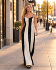 Cream Color-Block Maxi Dress, walking lifestyle view, by Floravincie