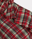 Red Plaid Maxi One-Shoulder Dress, close-up of plaid, by Floravincie