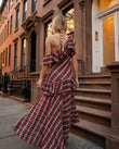 Red Plaid Maxi One-Shoulder Dress, alternate use-case lifestyle view, by Floravincie