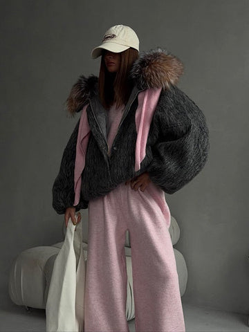 Charcoal Textured Hooded Coat
